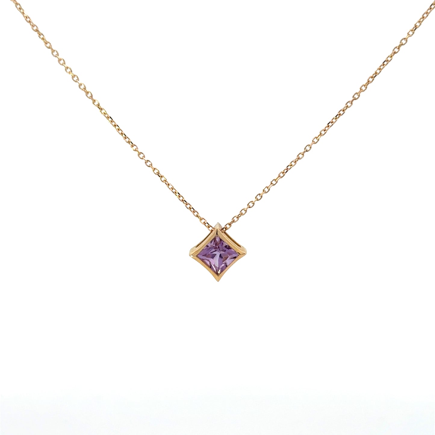 Amethyst Princess Cut Bezel Pendant