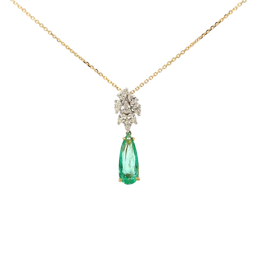 Pear Shape Emerald and Diamond Pendant