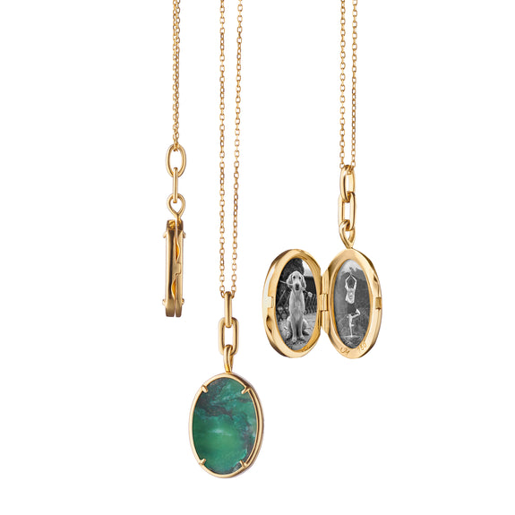 "Elle" Aventurine Stone Slim Locket Necklace
