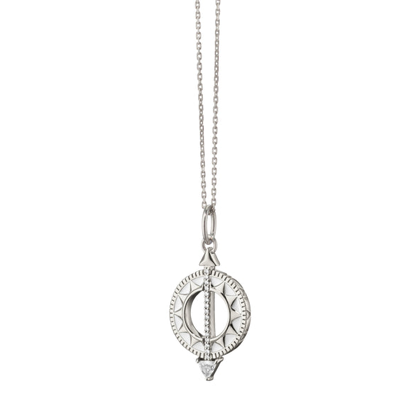 "Time is Precious" Mini Sundial Necklace with Rock Crystal and White Sapphires