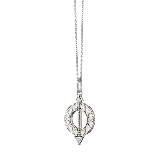 "Time is Precious" Mini Sundial Necklace with Rock Crystal and White Sapphires