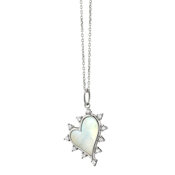 MRK Midi "Love" Heart Necklace with Mother of Pearl and Sapphires