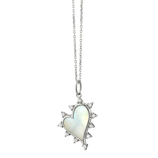 MRK Midi "Love" Heart Necklace with Mother of Pearl and Sapphires