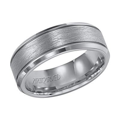 Brushed Carved Tungsten Wedding Band