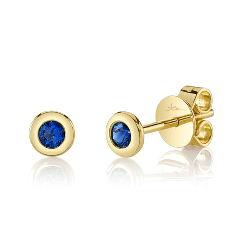 Shy Sapphire Blue Bezel Stud Earring