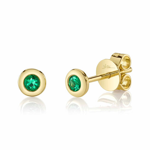 Emerald Bezel Set Stud Earrings