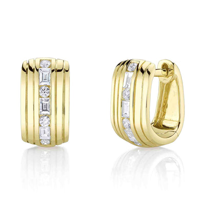 Shy Creation Baguette Diamond Huggie Earrings