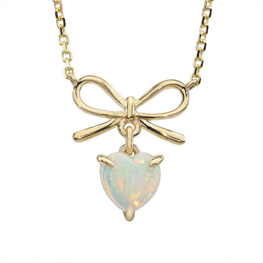 Opal Australian Heart Shape Bowtie Necklace
