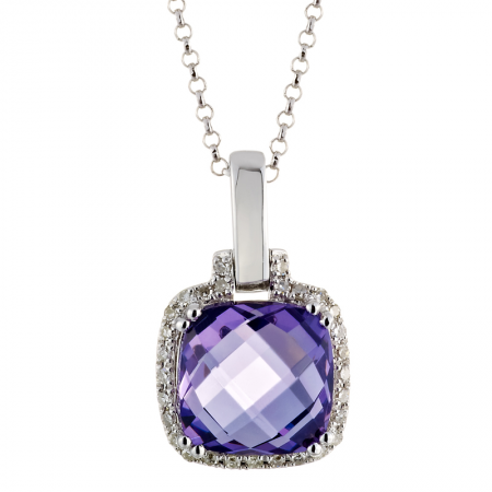 Colored Stone Amethyst and Diamond Pendant