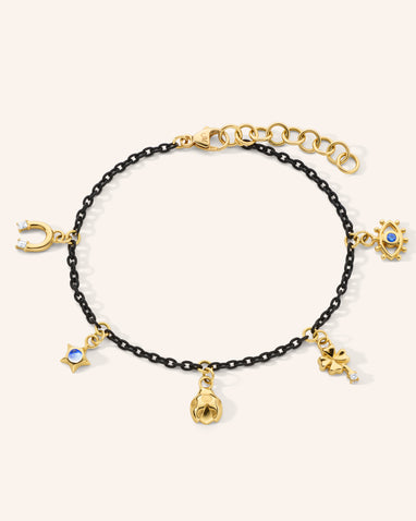 MRK “My Lucky Charm” Black Steel Chain Bracelet