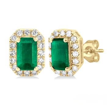 Emerald Cut Emerald and Diamond Earrings