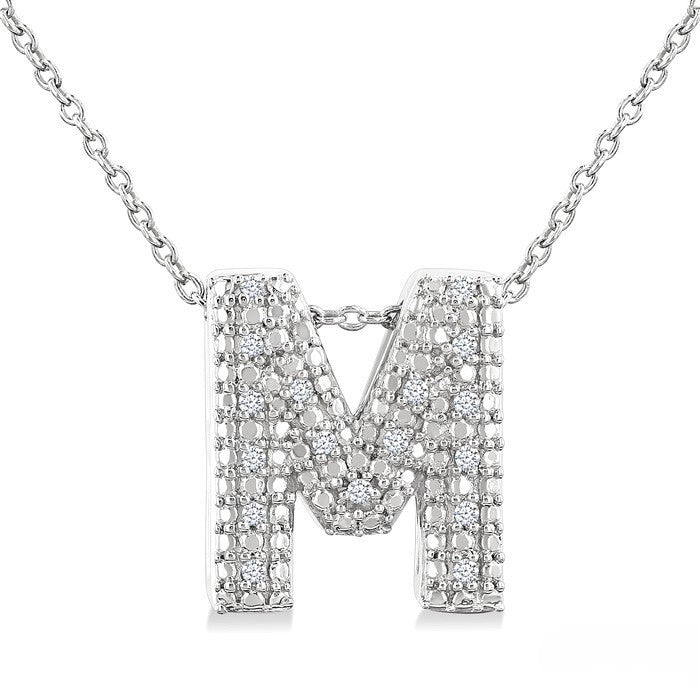 Sterling Silver Diamond 'M' Initial Pendant