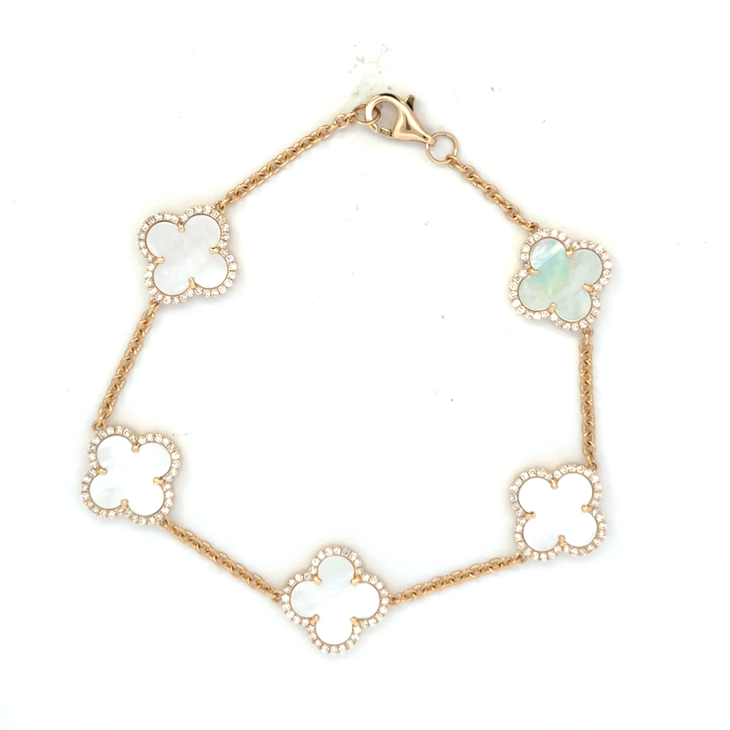 Clover Mother of Pearl and Diamond Bracelet