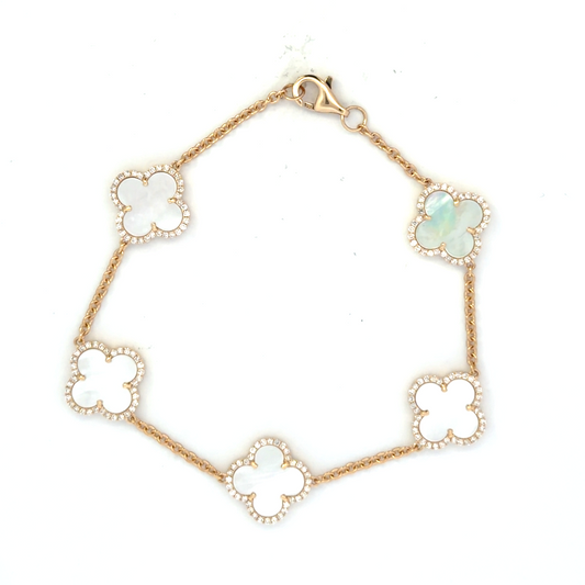 Clover Mother of Pearl and Diamond Bracelet