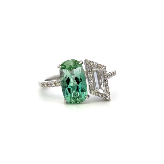 Tourmaline and Diamond BiStone Ring
