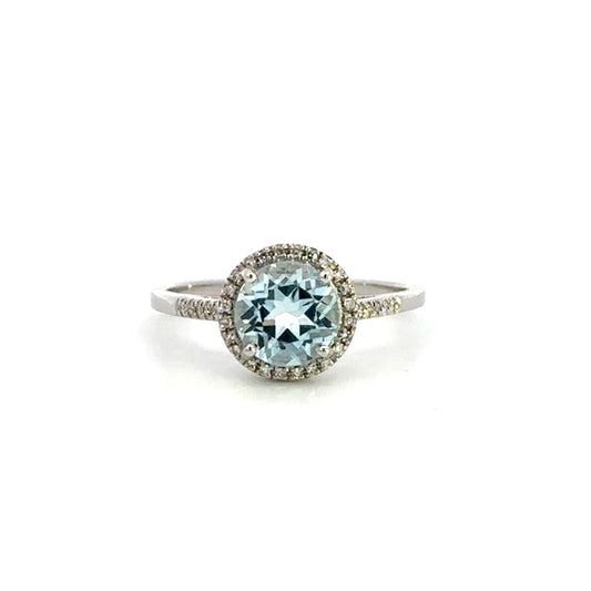 Blue Topaz Round and Diamond Ring