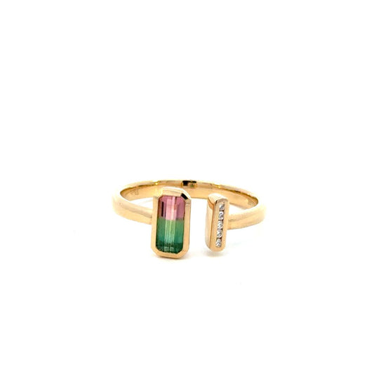 Tourmaline Emerald Cut Bi Color  Ring