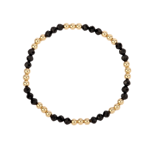 4MM Black Spinel and Gold Filled Beaded Bracelet