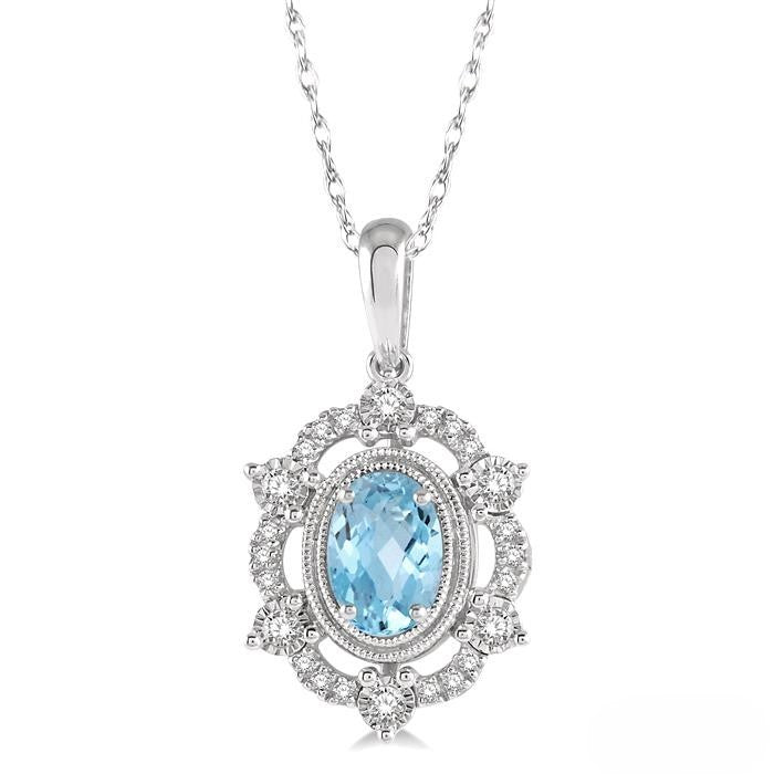 Aquamarine and Diamond Oval Pendant