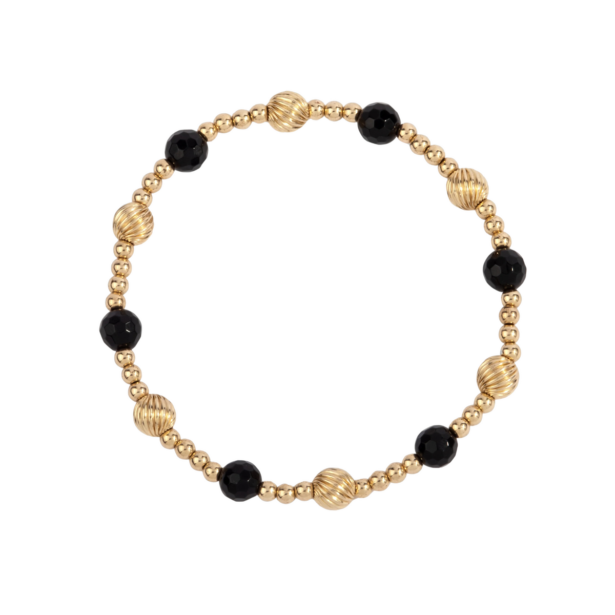6mm Black Agat and Gold Filled Beaded Bracelet