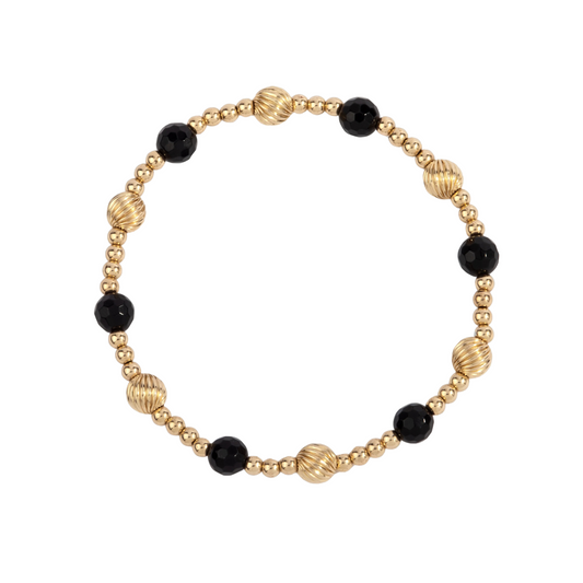 6mm Black Agat and Gold Filled Beaded Bracelet