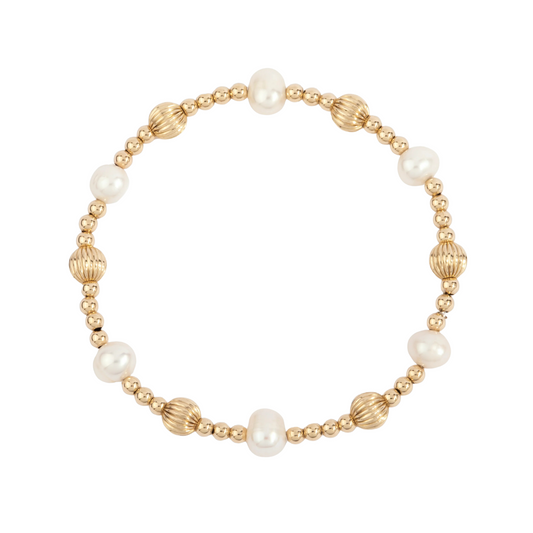 6MM Pearl and Gold Spiral Beaded Bracelet