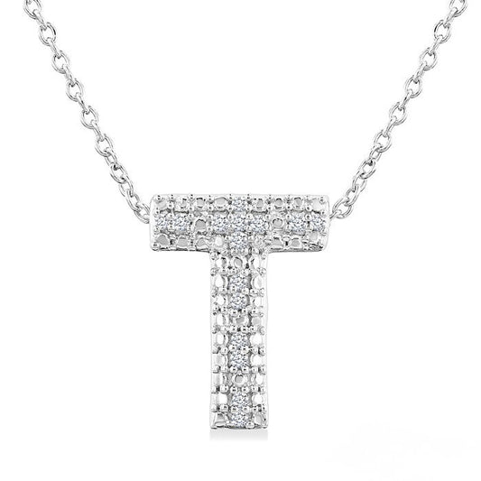 Sterling Silver Diamond 'T' Initial Pendant