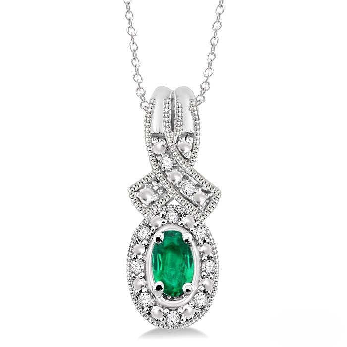 Sterling Silver Emerald and Diamond Pendant