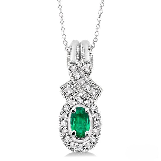 Sterling Silver Emerald and Diamond Pendant