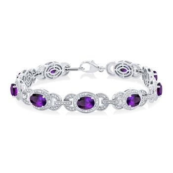 Sterling Silver Amethyst and Diamond Bracelet