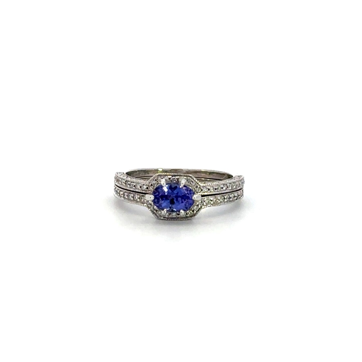 Estate Oval Tanzanite Double Pave Ring
