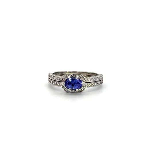 Estate Oval Tanzanite Double Pave Ring