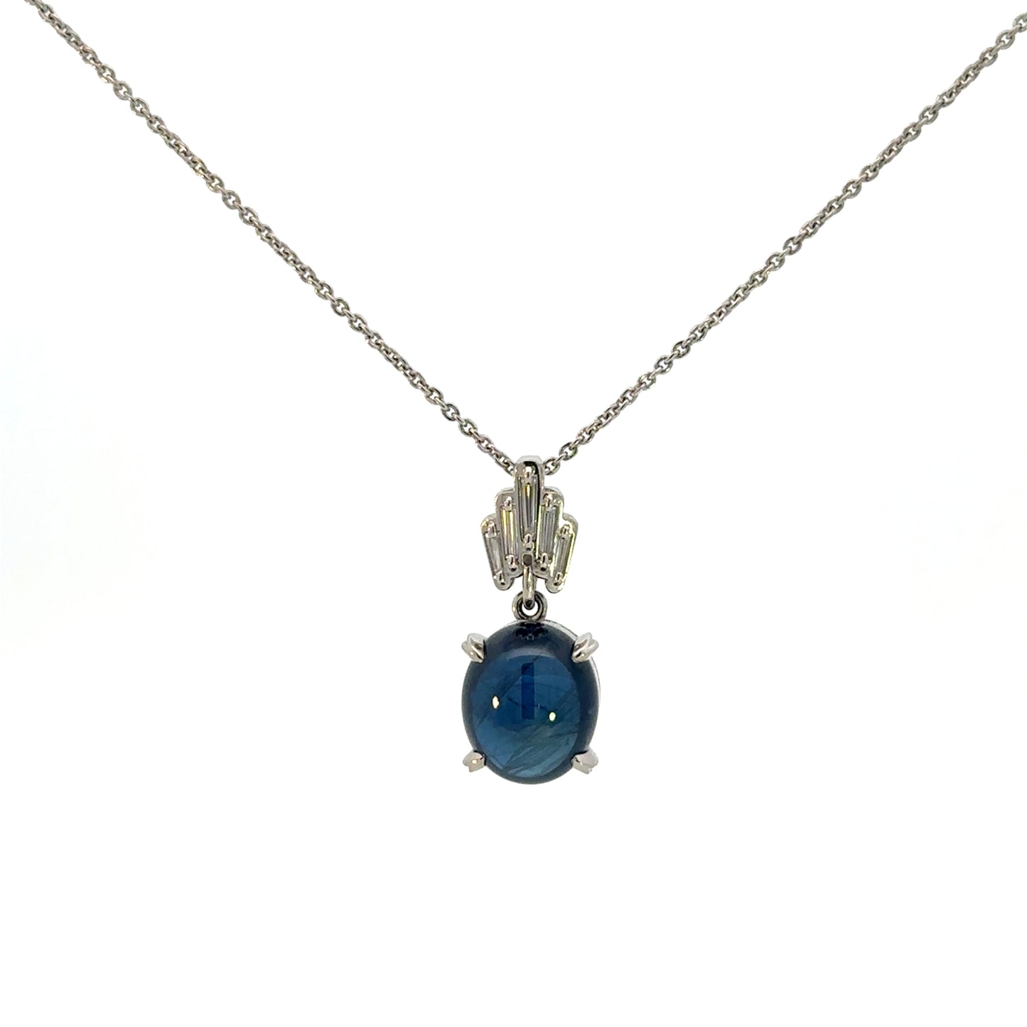 Estate Oval Cabochon Sapphire and Diamond Pendant