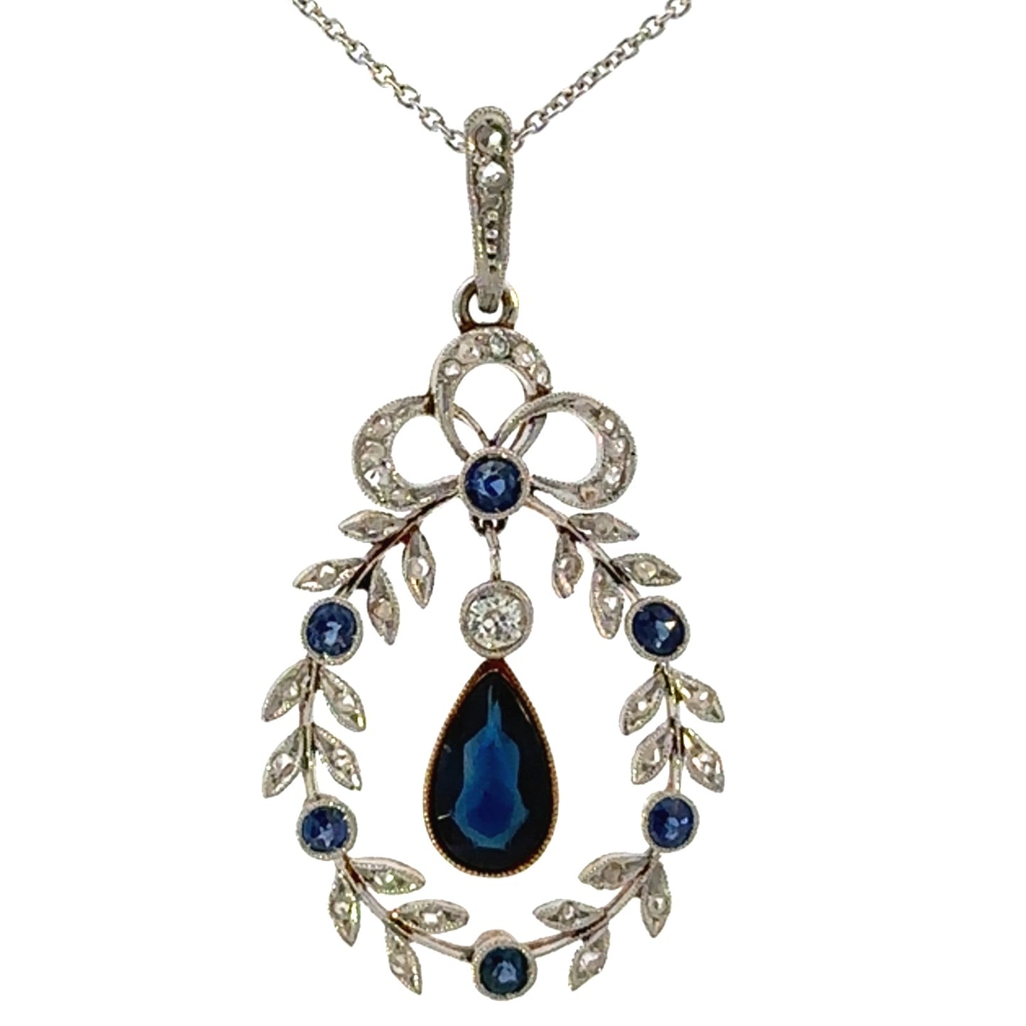 Estate Pear Sapphire and Diamond Pendant