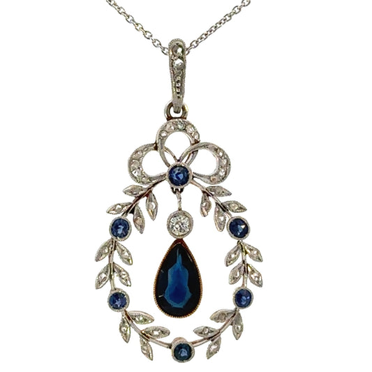 Estate Pear Sapphire and Diamond Pendant