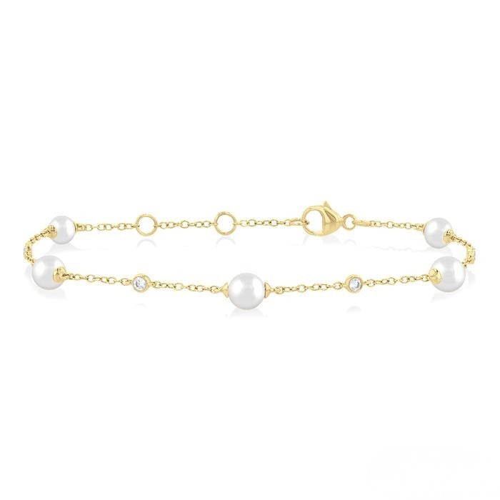 Pearl and Diamond Station Bracelet
