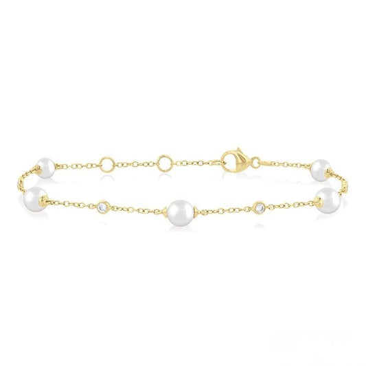 Pearl and Diamond Station Bracelet