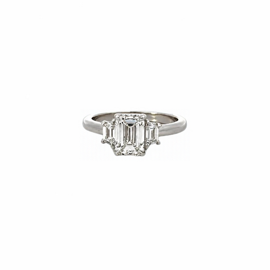 Emerald Three Stone Diamond Engagement Ring