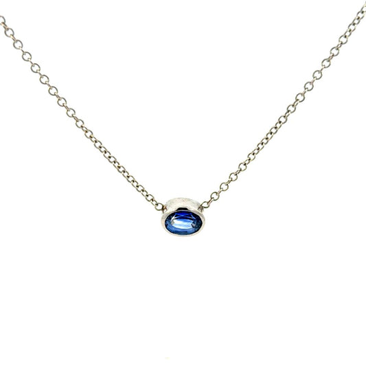 Estate Ceylon Oval Sapphire Bezel Necklace