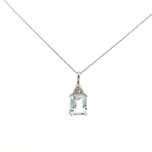 Colored Stone Aquamarine and Diamond Pendant