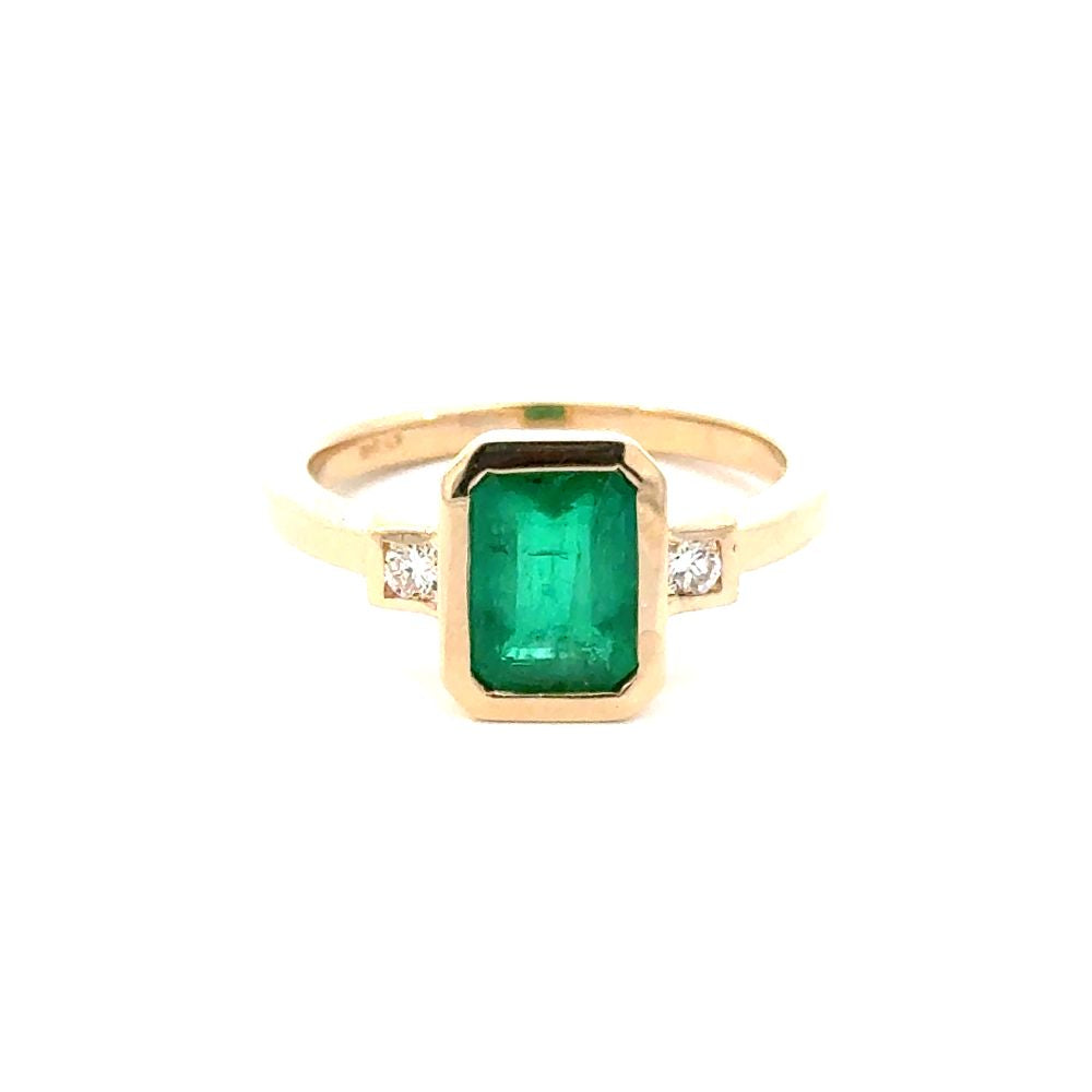 Color Stone Emerald and Diamond Ring-Women