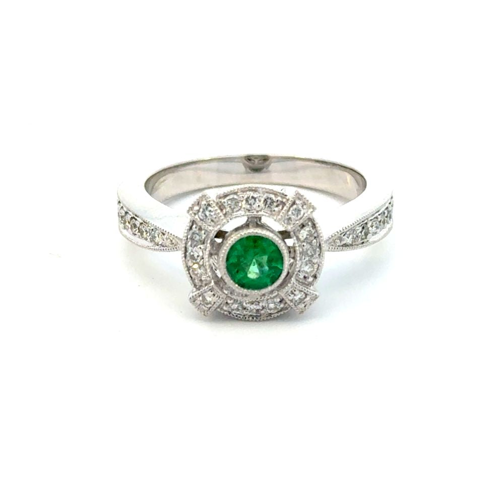 Estate Emerald  and Diamond Vintage style ring