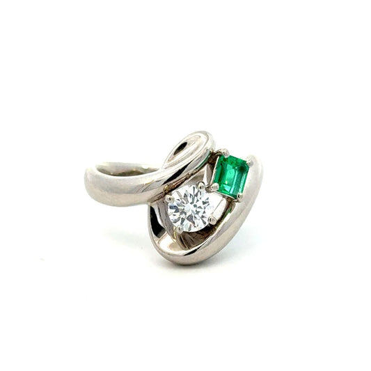 Estate Emerald and Diamond Abstract Ring