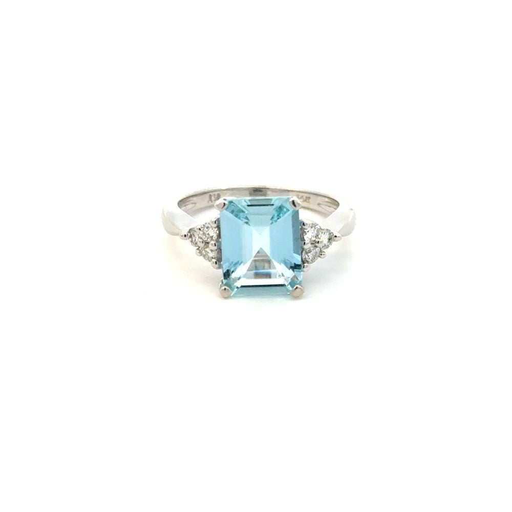 Color Stone Aquamarine and Diamond Ring-Women