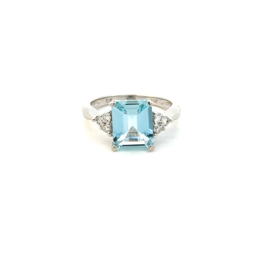 Color Stone Aquamarine and Diamond Ring-Women