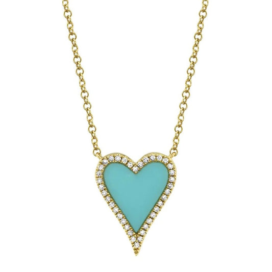 Shy Turquoise Composite and Diamond Heart Necklace