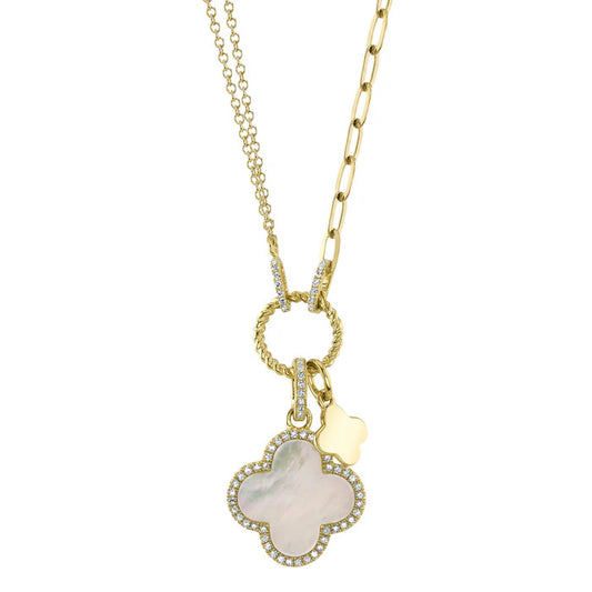 Shy Creation Diamond and MOP Clover Necklace