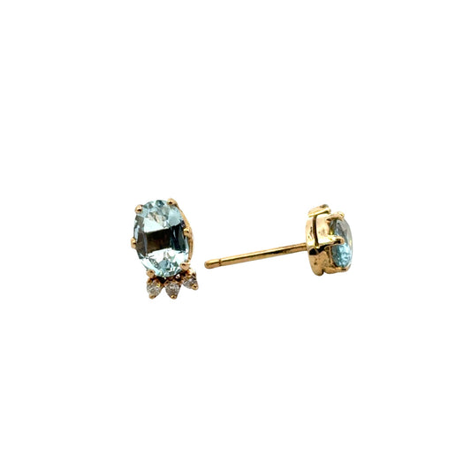 Estate Oval Aqua and Diamond Studs