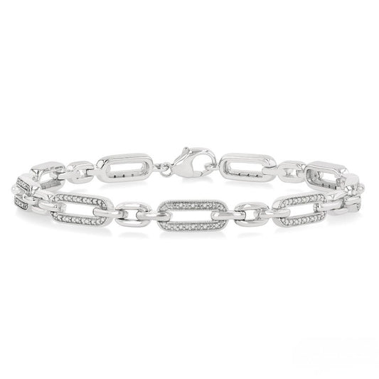 Sterling Silver Diamond Paper Clip Bracelet