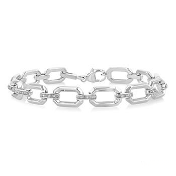 Sterling Silver Diamond Rectangle Paper Clip Bracelet